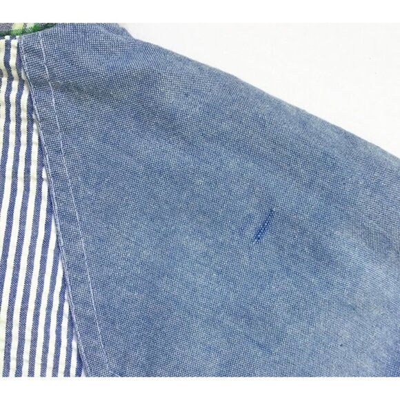 Vintage 90s London Fog Patchwork Plaid Jacket Womens M Blue Chambray Bomber Coat - Picture 11 of 14